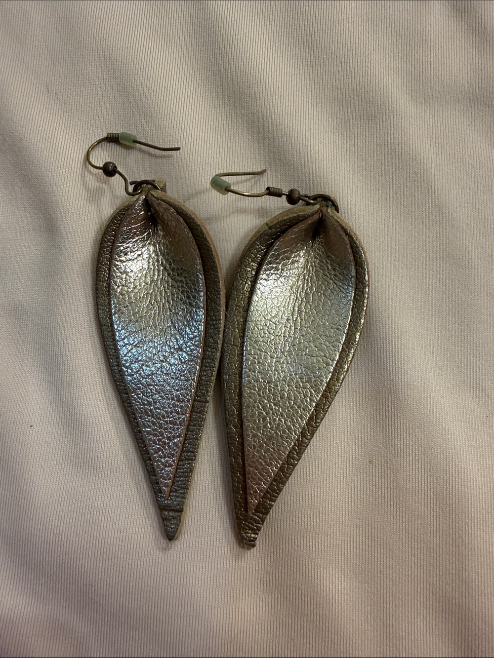 Metallic Leather Teardrop Dangle Earrings - Silver